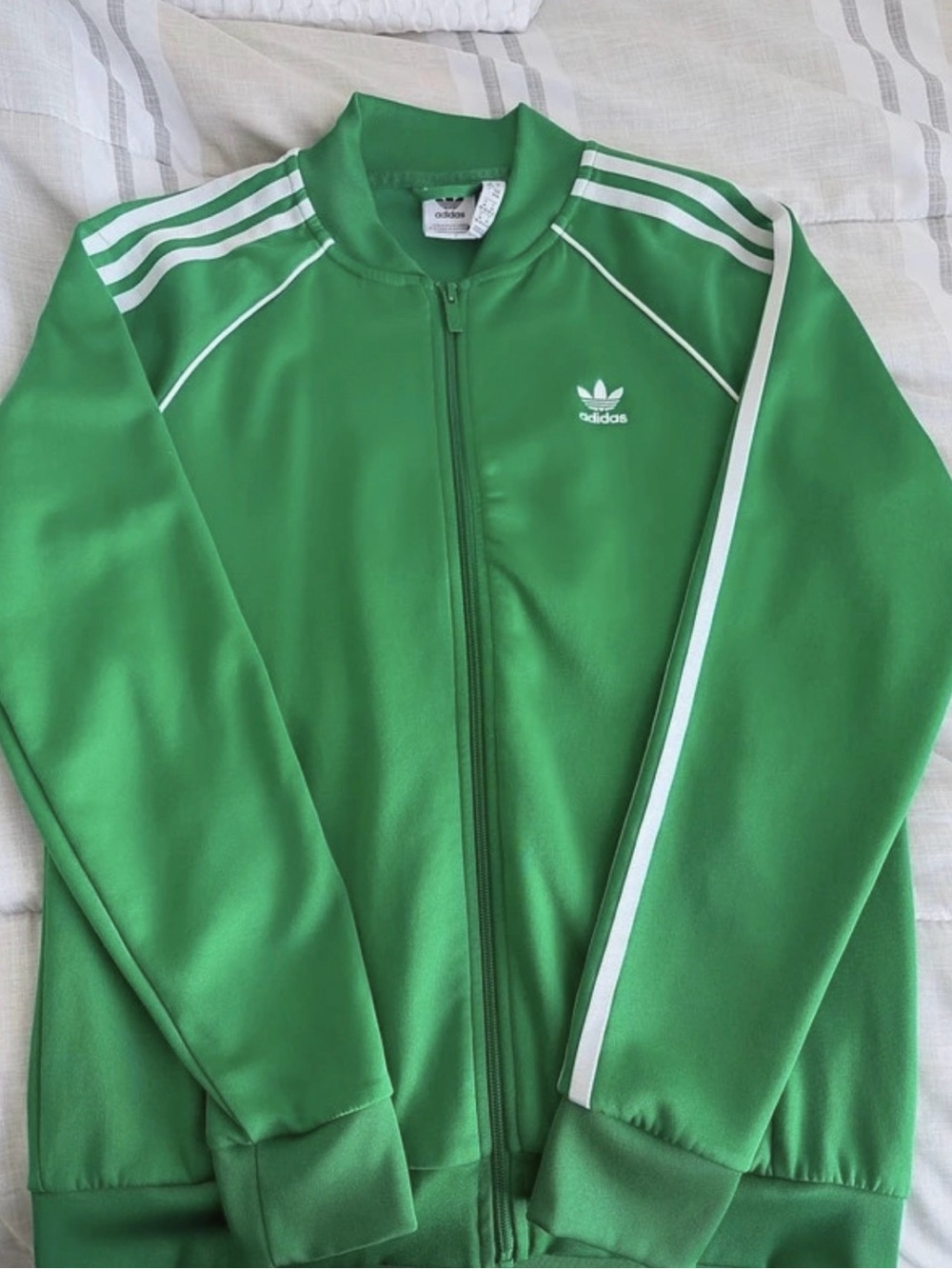 adidas Green Trefoil Zip-Front Track Jacket with White Stripes
